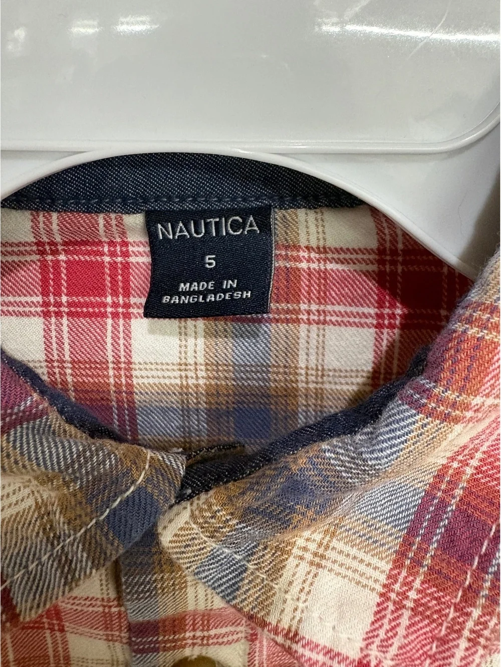 Nautica Boys' Size 5 Red, Blue, and Tan Plaid Long Sleeve Cotton Button-Up Shirt